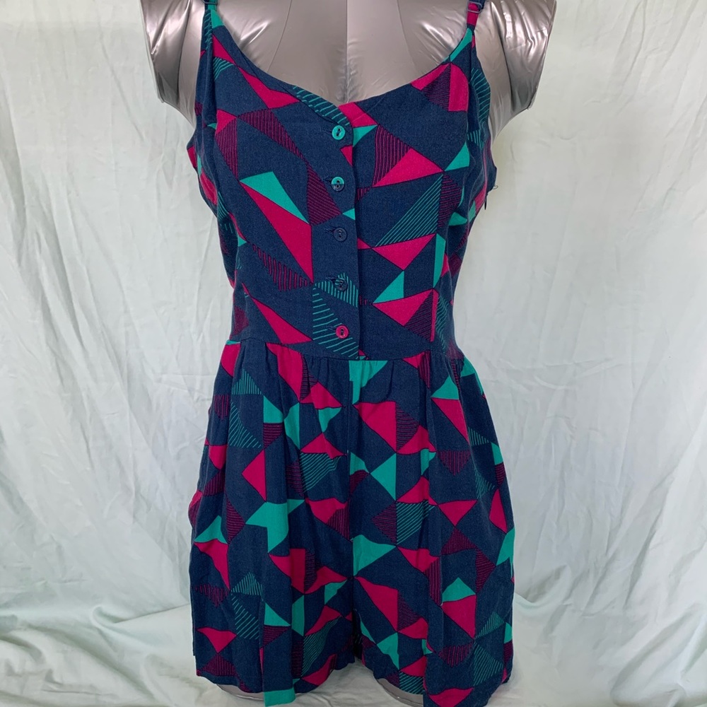 Geometric colored spaghetti strap romper